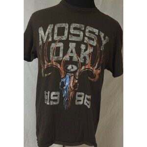 Mossy Oak Est. 1986 Mens ( L) Red White Blue Big Buck Skull Hunter Brown T-Shirt